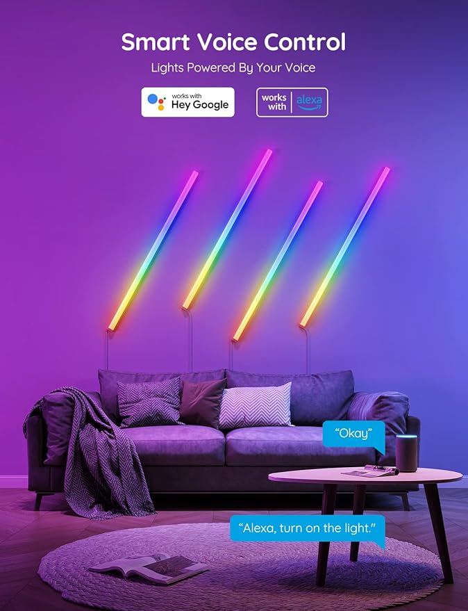 Govee Glide Wall Lights, Smart Gaming Light Bar, Works with SmartThings | RGBIC LED Wall Lamp for Bedroom, DIY, 6 Count Light Bar for Gaming Room(2 Panels Set and 3 Sections/Panel)