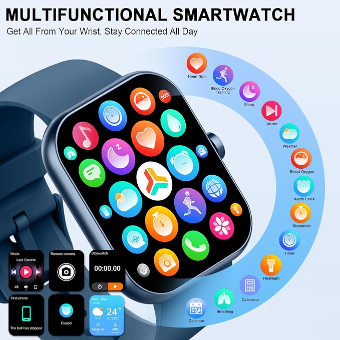 Smart Watch for Men Women (Answer/Make Call), 1.96"HD Smartwatch with Heart Rate/Sleep Monitor/Pedometer, 113+ Sports Modes, New Fitness Watch IP68 Waterproof, Activity Tracker for Android iOS-Blue