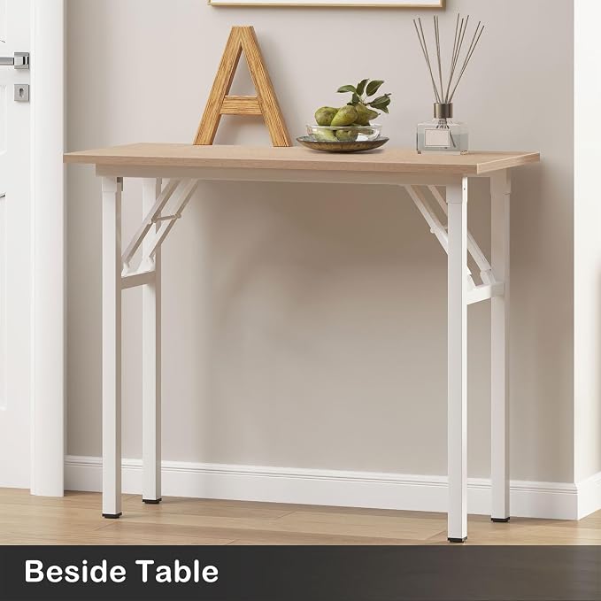 Need Small Computer Desk 31.5 in Folding Home Office Table Pink Oak | White Frame Writing Gaming Work Table/Sturdy Foldable Study Table for Small Space/Dormitory, No Assembly Required