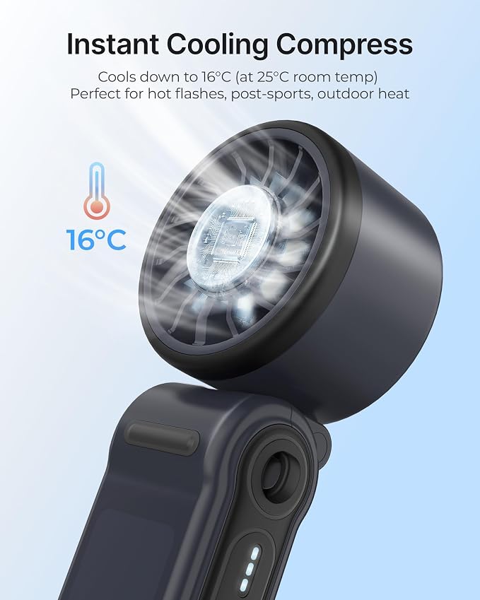 EasyAcc Portable Handheld Turbo Fan with Ice Cooler, 5000mAh High Speed Personal Turbo Fan Rechargeable, Powerful Mini Personal Ice fan for Travel Essentials, Beach Makeup, Gifts for Men Women
