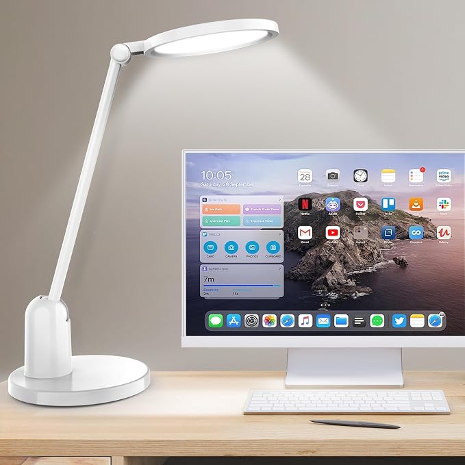 Kitloo Desk Lamps for Home Office with Stable Base, 1000LM Ultra Bright Eye-Caring Desk Light, 3000K-6000K Dimmable Table Lamp with Stepless Dimming & Timing Function for Work, Reading, Bedroom