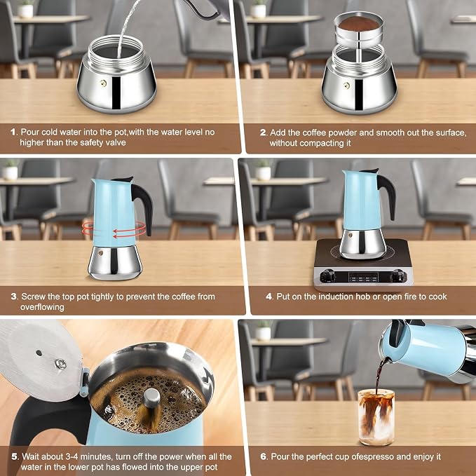 9 Cup Stovetop Espresso Maker Stainless Steel Moka Pot Stove Top Percolator Italian Coffee Makers Capable Mocha Greca Machine Cafe Classic Induction Cookers for Home and Camping 450ml 15oz