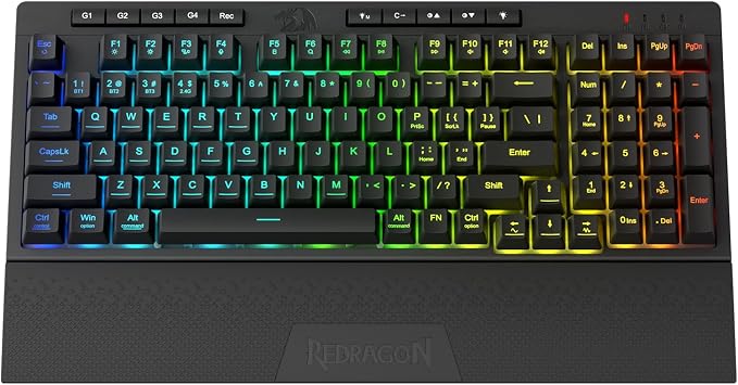 Redragon K515 PRO Shiva RGB Wireless Membrane Gaming Keyboard, 98 Keys Mechanical-Feel Keyboard w/Smooth Linear Switch, On-Board Macro & Multimedia Keys, Detachable Wrist Rest, Software Supported
