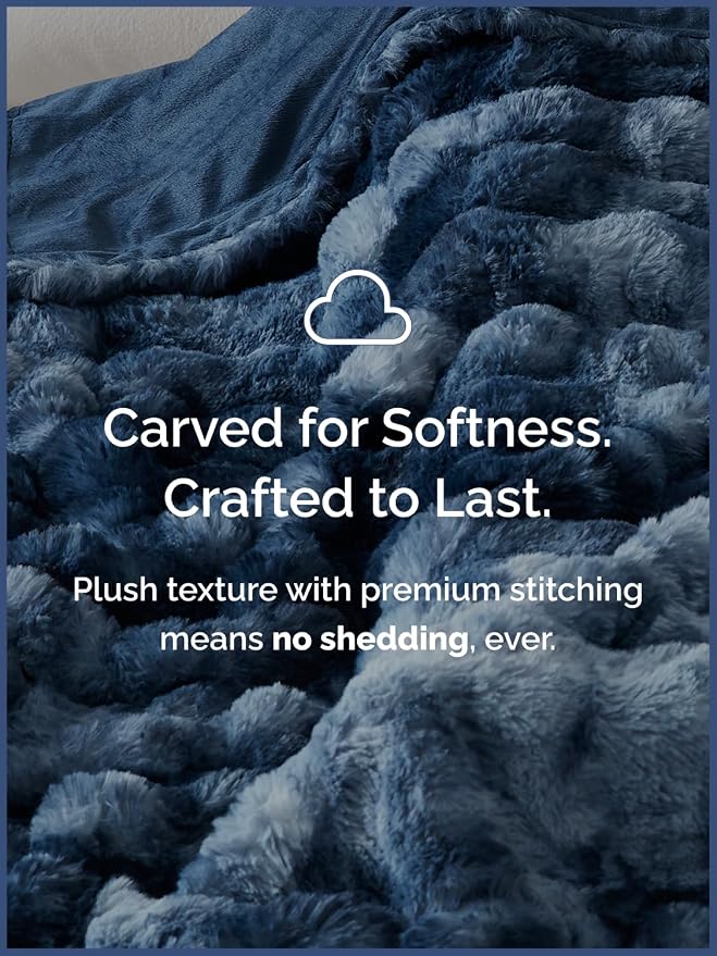 3D Fleece Bubble Blanket Queen - Rabbit Blanket - 90" x 90", Marble Blue | Soft Fluffy Faux Fur Blanket for Couch Sofa & Chair, Cozy Gifts for Women, Tie Dye Cloud Throw Bed Cover, Thick Plush Bedding