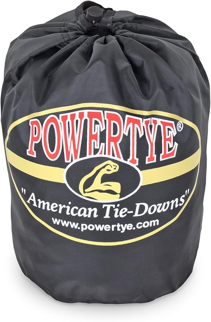 PowerTye 1.5 inch x 10ft Extra Long Ratchet Tie Down Straps, Heavy Duty with Carabiner Hooks, Soft-Tye & Bag, for Motorcycle, ATV & Cargo - 1,000 lb WLL - Made in USA - Orange/Black Pair