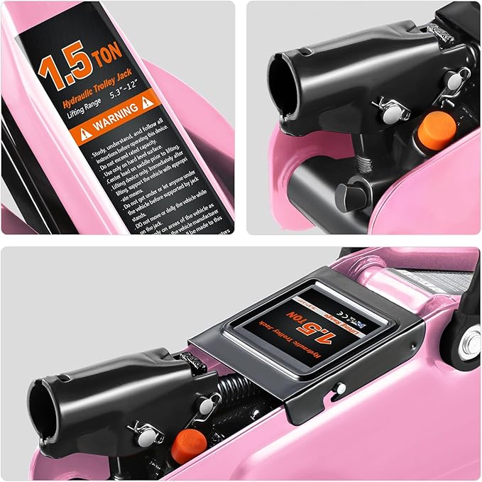 PM PERFORMOTOR Low Profile Hydraulic Trolley Service/Floor Jack, 1.5 Ton (3000 lbs) Capacity, Lifting Range 5.3"-12",Pink,PM-TOL-FJ15-PK
