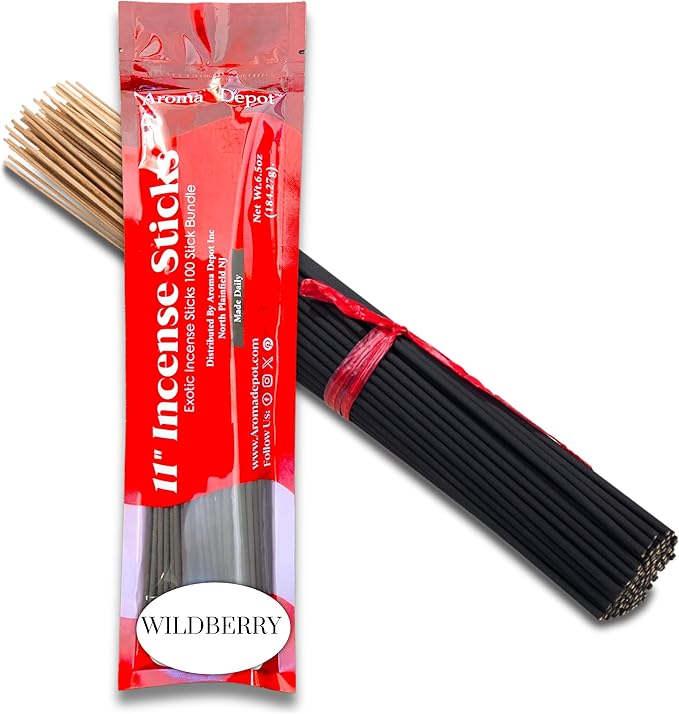 Wildberry Most Exotic 11'' Incense Sticks. Approx. 85 to 100 Sticks Per Bundle, Each Natural Stick Burns for 45 mins to 1 Hour Each. Long Lasting. Guarantee 100% Pure
