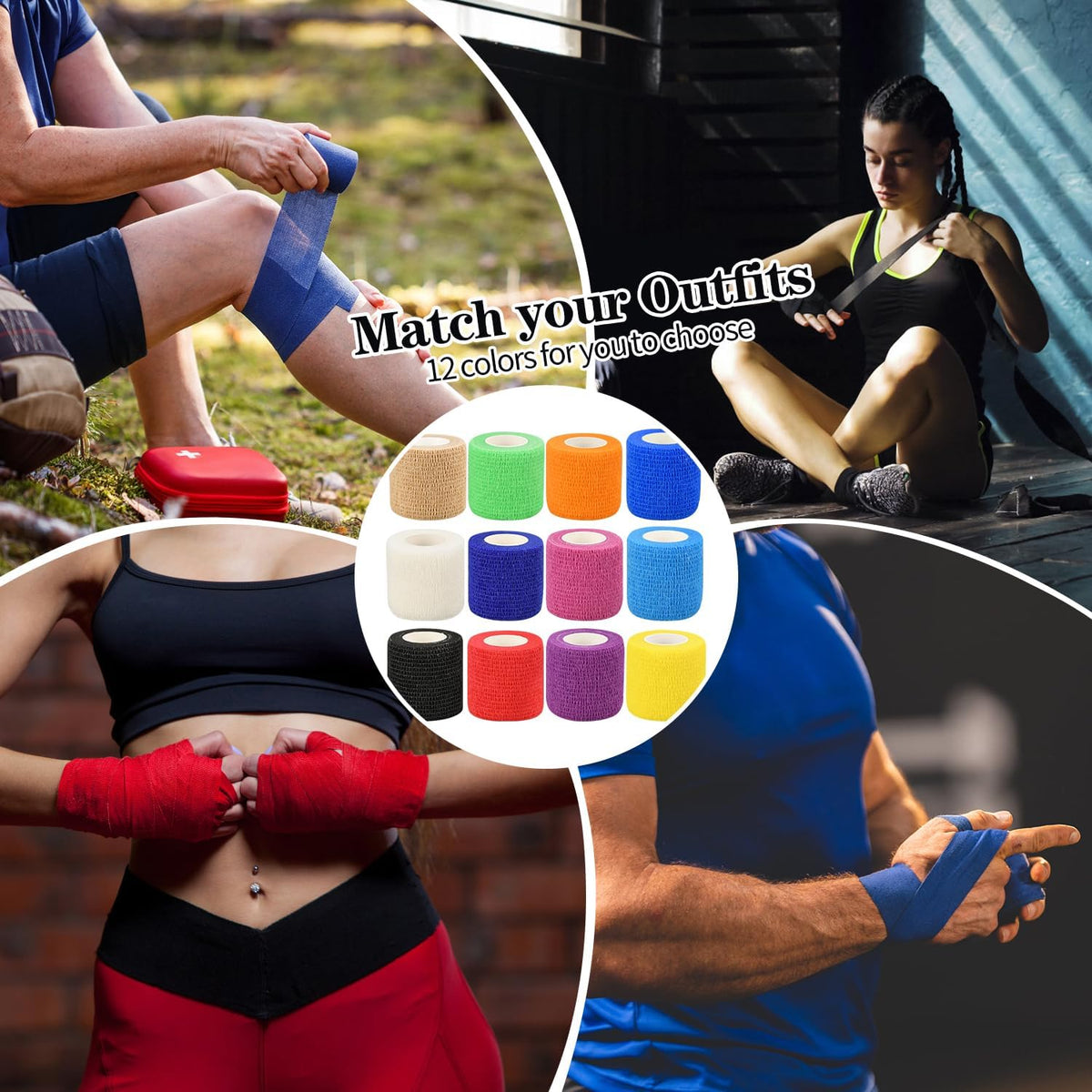 Skiennix Self-Adhesive Bandage Wraps - 6 Pcs, 5 Yards Each, 12 Color Options for Sports & Swelling
