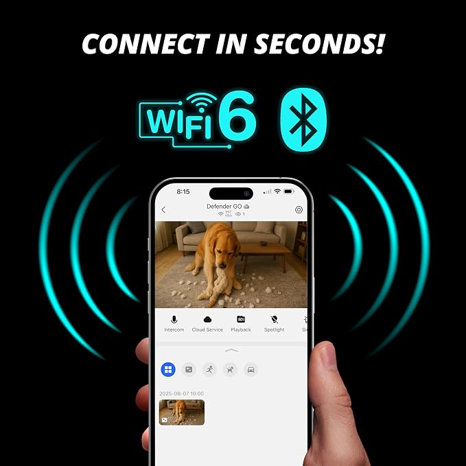 Defender GO 2K AI Powered WiFi Indoor/Outdoor Home, Business, Pet, Baby Security Camera, AI Detection, Dual Band, Spotlight/Siren, Color Night Vision, 2-Way Talk, Works with ClearVu App
