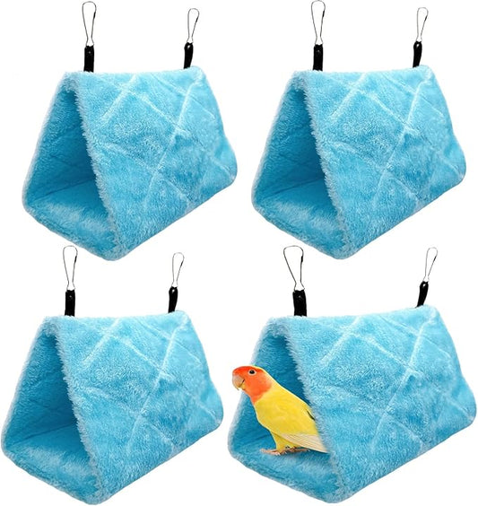 4Pcs Bird Tent Plush Hammock Warm Hut Hanging Parrot Nest for Cage Snuggle Large 9.4''X5.9''X7.0'' Sleeping Bed Hideaway Cave for Parakeet Cockatiels Cockatoo Lovebird