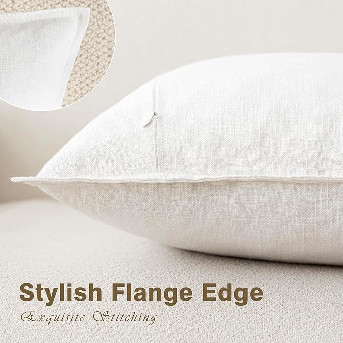 Foindtower Pack of 2, Decorative Linen Solid Throw Pillow Covers Soft Accent Lumbar Cushion Case Boho Farmhouse Neutral Pillowcase for Couch Sofa Bed Living Room Home Decor 12 x 20 Inch Cream White