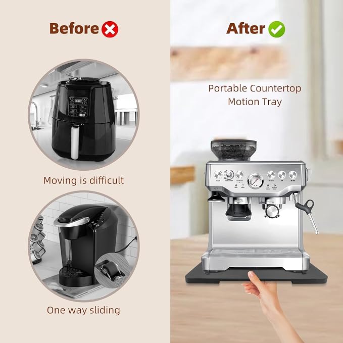 360°Rolling Tray Bamboo Appliance Slider for Breville Espresso Machine | Kitchen Sliding Tray for Coffee Maker Appliances Mat Easily from Under The Cabinet Black 13"×15.7"