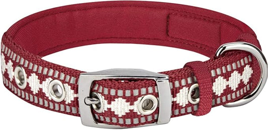 Blueberry Pet Reflective Jacquard Dog Collar with Neoprene Padding & Metal Buckle | Soft & Adjustable Safety Collar - Marsala Red, Neck 13-16.5", for Medium Breed