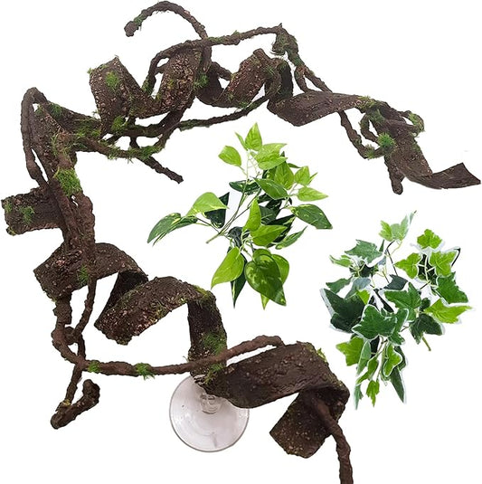 BNOSDM Reptile Jungle Vines with Leaves,Flexible Reptile Climbing Vines Branch,Chameleon Bendable Plants Tank Accessories,Pet Habitat Decor for Bearded Dragon,Snakes,Geckos,Lizards
