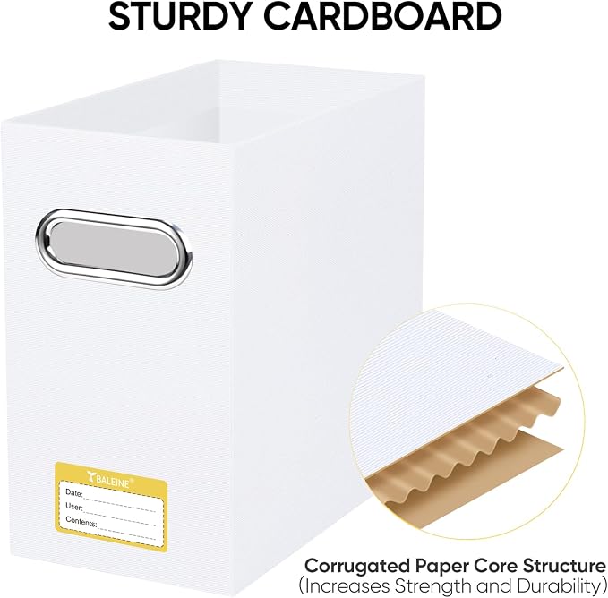 BALEINE File Organizer Box, Cardboard File Folder Organizer with Handle for Letter Size, Portable Collapsible Hanging Filing Box for Home Office Document Storage (2 Pack, White)