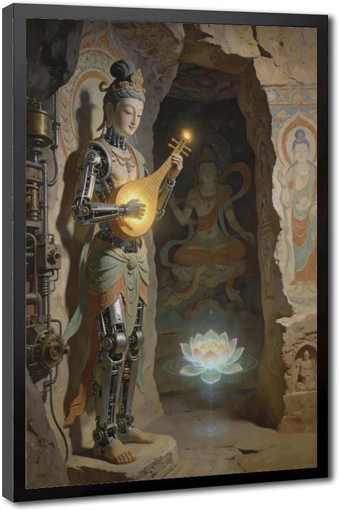 Framed Steampunk Mechanical Fairy Wall Art - Cultural Retro-Futuristic Poster for Home Office Bedroom Decor 20x30in