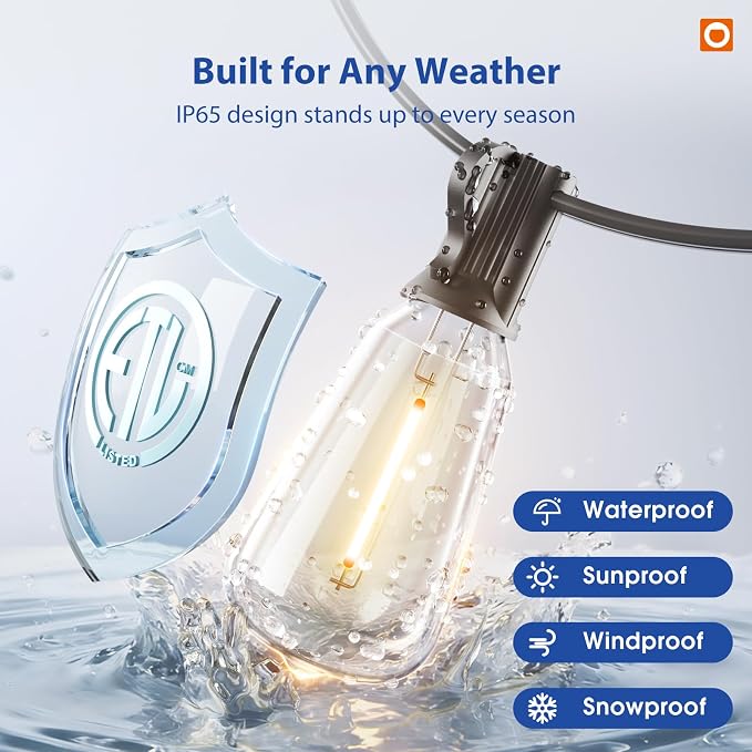 addlon 100FT(50FT*2) Outdoor String Lights ST38 LED with Remote Waterproof | 54 Dimmable Shatterproof Replaceable Bulbs, Connectable Hanging Strand for Porch Backyard Patio Garden Deck Outside, Timer