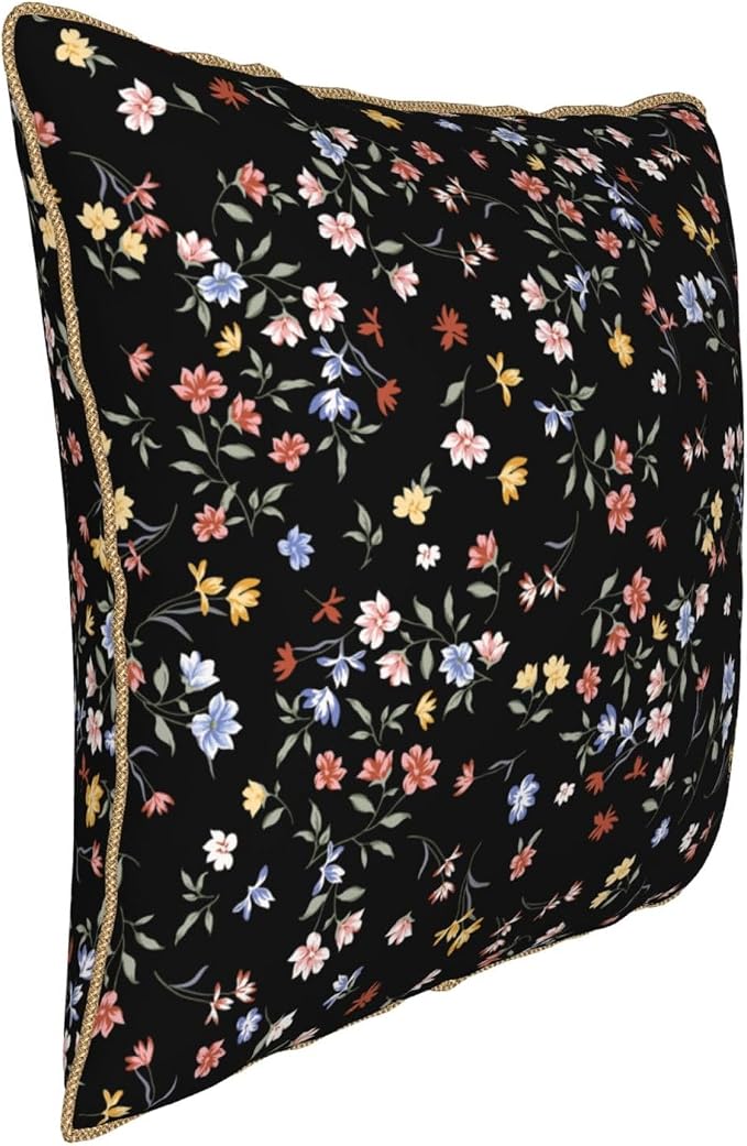 Black Floral Velvet Pillow Covers 18x18 Inch Vintage Colorful Wildflower Throw Pillows For Couch Farmhouse Cushion Covers Pillowcase Spring Summer Plant Pillow Cases For Sofa Bed Outdoor Decor