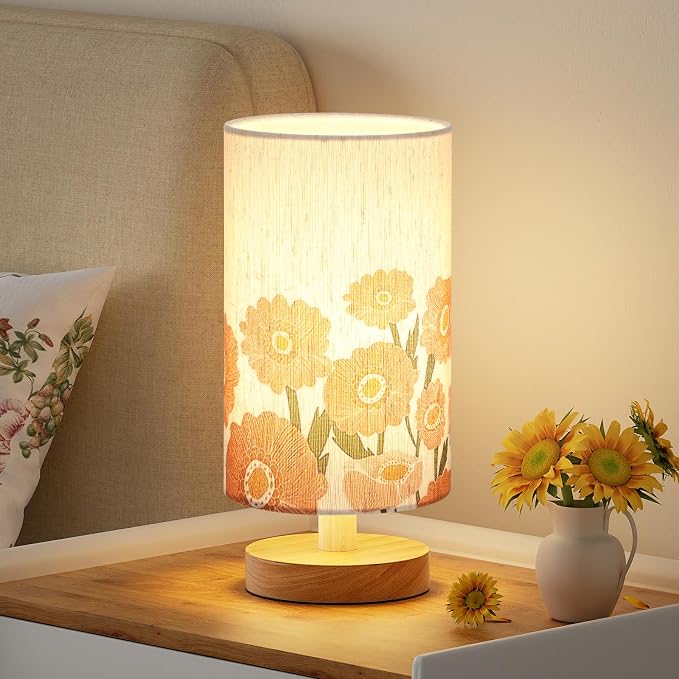 Fenmzee Small Table Lamps (Sunflower Cream Shade, 9" Inline Control) | 3000K LED Blub Included | 680 Lumens | Easy Assembly | Minimalist Design | E26 | for Kitchen | for Kids Room