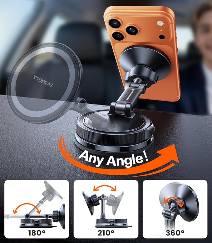 TORRAS 2026 Vacuum for Magsafe Car Mount���98+LBS Strongest Suction & Ultra Magnet��� Magnetic Phone Holders for Your Car, 360�� Adjustable Car Phone Holder Mount for iPhone 17 Pro Max 16 15 14 13 12
