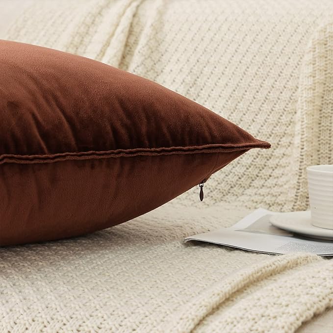 JIAHANNHA Velvet Brown Throw Pillow Covers 16”x16”Pack of 2 Soft Decorative | Square Cushion Covers for Couch Sofa Bed Livingroom Car Home Decor,40x40Cm