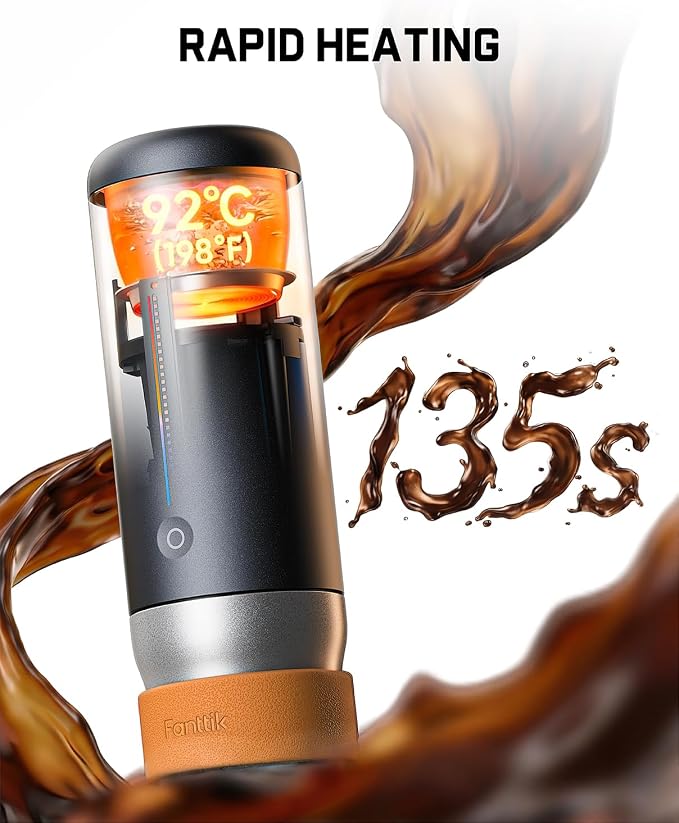 Fanttik Cafein 11 Portable Coffee Machine, 20 Bar Coffee Maker with USB-C | Portable&Compact, 135s Rapid Heating, Golden-Cup Extraction, IP65, 4500mAh*3, Travel, Fishing, Hiking, Party, Gym,Office