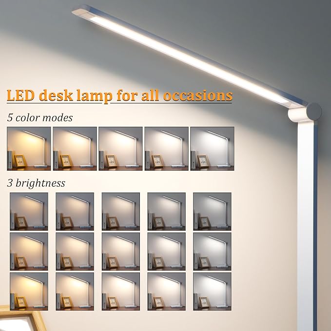 LED Desk Lamp with USB Ports,Touch Desk Lamps for Home Office with 5 Modes | 3 Brightness Desk Light with Small Night Light,Reading Lamp Table Lamp for Bedroom Bedside Study Blue （with adapter）