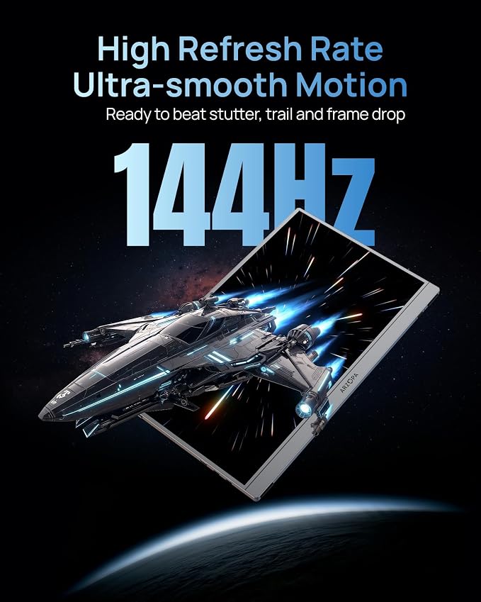 ARZOPA 16.1'' 144Hz Portable Gaming Monitor 106% sRGB-Z1FC Gray | 1080P FHD Kickstand Portable Monitor with HDR, Ultra Slim, Eye Care, External Second Screen for Laptop, PC, PS5, Mac, Xbox