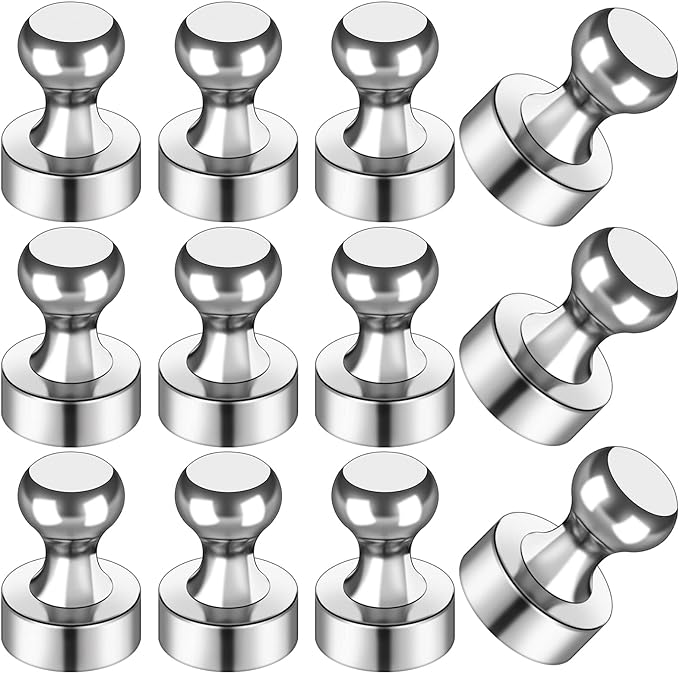 LOVIMAG Fridge Magnets 12Pcs, Magnet for Refrigerator Whiteboard, Silver | Small Strong Neodymium Metal Cute Push Pin for Classroom, Kitchen, Accessories Decorative, Office, Calendar