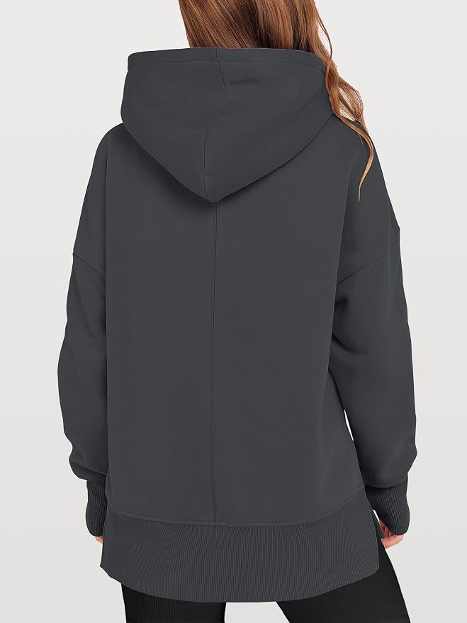 ANRABESS Womens Oversized Hoodies Long Sleeve Fleece Side Slit Hooded Sweatshirts Pullover 2026 Fall Outfits Y2K Clothes