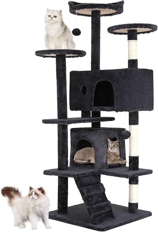 Bigacc 54in Cat Tree Tower, Multi-Level Cat Furniture Activity Center with Cat Scratching Posts Stand House for Indoor Cats, Cat Condo with Cat Furniture Activity Center for Cats Kitten, Dark Gray