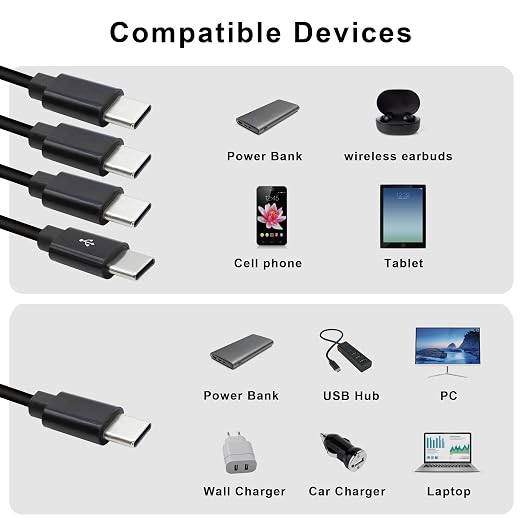 4 in 1 USB Type C Splitter Cable,USB C Male to 4 USB C Male Data Snyc and Charging Cord,USB C Multi Charging Cable for Cell Phones,Tablets and More(4.9FT/1.5M)