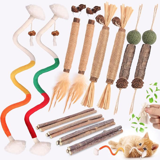 Cat Toys Cat Chew Toys, Silvervine Sticks Catnip Rope Toys for Cats Teeth Cleaning, Kitten Dental Care, Kitty for Indoor Cats Increase Appetite,Enhances Oral & Dental Health (21 Pack)