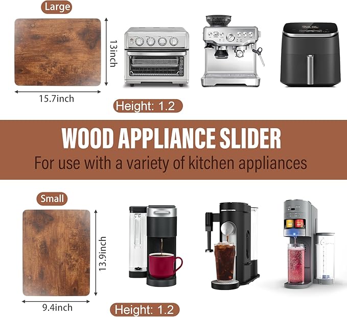 Appliance Slider 360° Rolling Tray for Coffee Maker, Under Coffee Maker Mat | Wood Large 15.7"×13" Coffee Pot Rolling Tray, Quiet Wheels, Kitchen Countertop Sliding Mat, Easily from Under The Cabinet