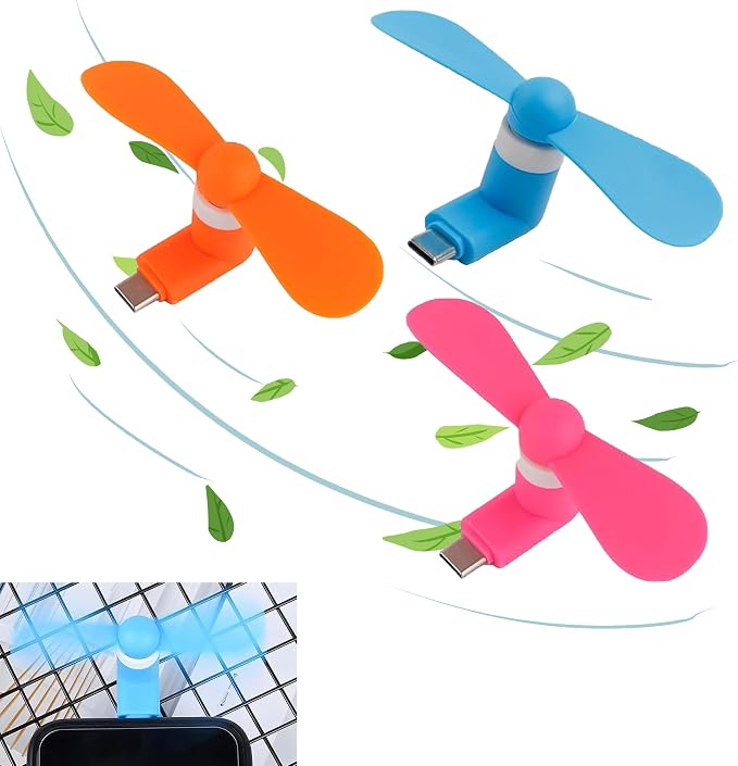 PCTC Type C Mini Phone Fan Type C Compatible with Samsung Galaxy S24 / S23 / 23 Ultra/ 24 Ultra, Compatible with Apple iPhone 15/15 Pro /15 Pro Max, for Moto Razr 40 Ultra /g54/Edge S Pro(3 Packs)