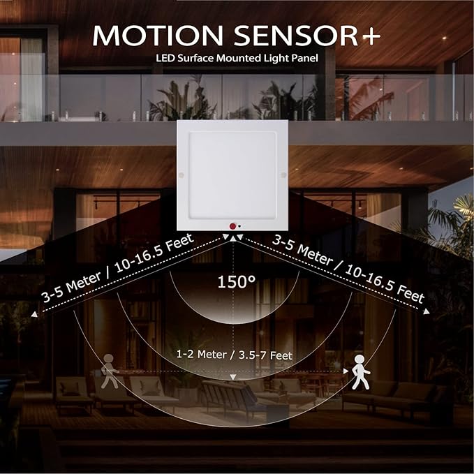 SINCELIGHT PIR Motion Sensor 18W LED Ceiling Light (Square), Automatically ON/Off, Movement Activated, Dual Mode Turnable, Cool White 6000K, Surface/Flush Mount for Hallway,Porch, Pack of 1