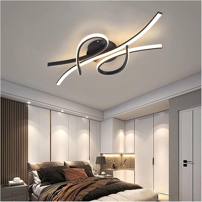 Modern LED Ceiling Light Smart Home Led Pendent Light Living Room Bedroom Study Room Hanging Light Black/Gold Art Decoration Chandelier,for Bedroom