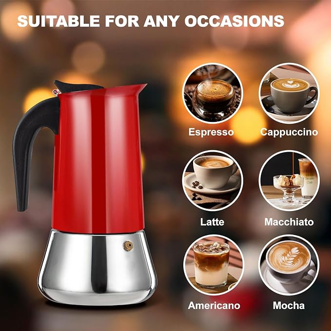 9 Cup Stovetop Espresso Maker Stainless Steel Moka Pot Stove Top Percolator Italian Coffee Makers Capable Mocha Greca Machine Cafe Classic Induction Cookers for Home and Camping 450ml 15oz