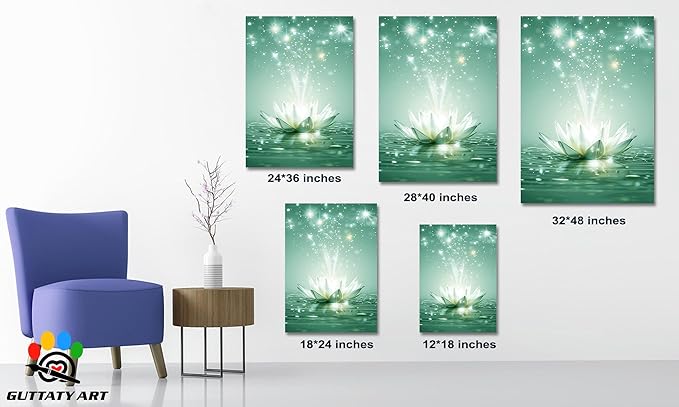 Zen White Lotus Flower Canvas Wall Art, Lotus Floral Pictures Wall Print, Spiritual Water Lily Canvas Prints, Lotus Bloom on Water Poster, Zen Meditation Spiritual Artwork for Yoga Spa Room 32x48 inch