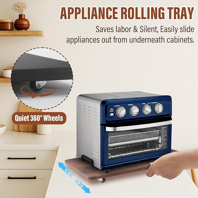 Appliance Slider 360° Rolling Tray for Coffee Maker, Under Coffee Maker Mat | Wood Large 15.7"×13" Coffee Pot Rolling Tray, Quiet Wheels, Kitchen Countertop Sliding Mat, Easily from Under The Cabinet