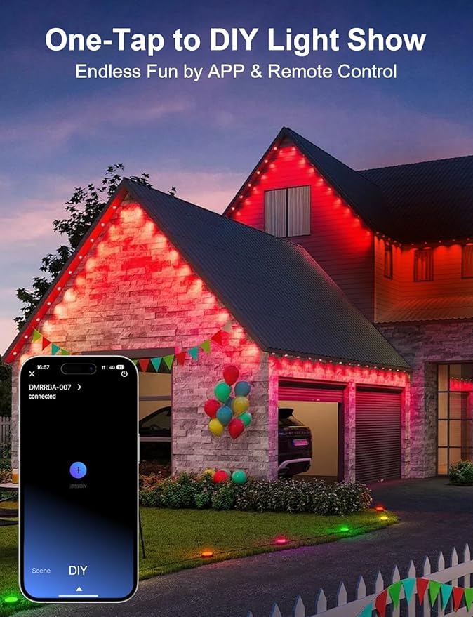 Nexillumi 300ft Permanent Outdoor Lights for House, 2025 New Smart RGB Christmas Lights Outdoor with APP Remote Control, IP67 Waterproof Eternity Eaves Lighting for Halloween Christmas Decorations