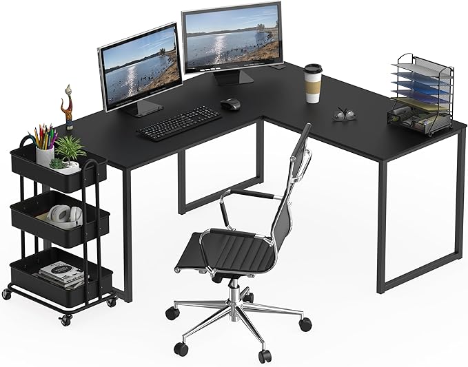 SHW Mission 55 x 60 L-Shape Home Office Computer Desk, Black | Reversible Desktop Design