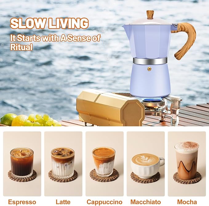 6 Cup Aluminum Espresso Stovetop Moka Pot Express Coffee Maker Percolator Italian Classic Mocha Coffee Machine for Italian and Cuban Cafe Brewing for Home & Camping 300ml 10oz