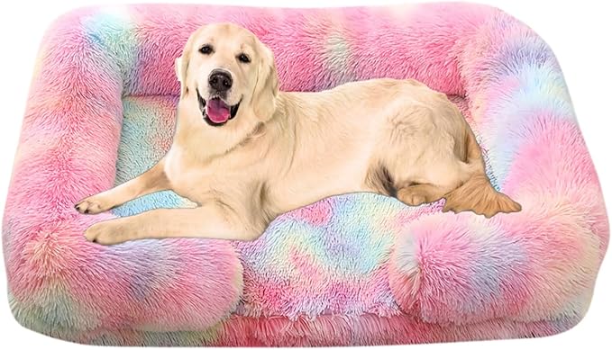 Dog Beds Large Sized Dog Orthopedic, Sofa Dog Bed with Waterproof Lining and Nonskid Bottom, Rectangle Washable Dog Bed for Medium Small Dogs Cats (Color : Rainbow, Size : 23 x 18)