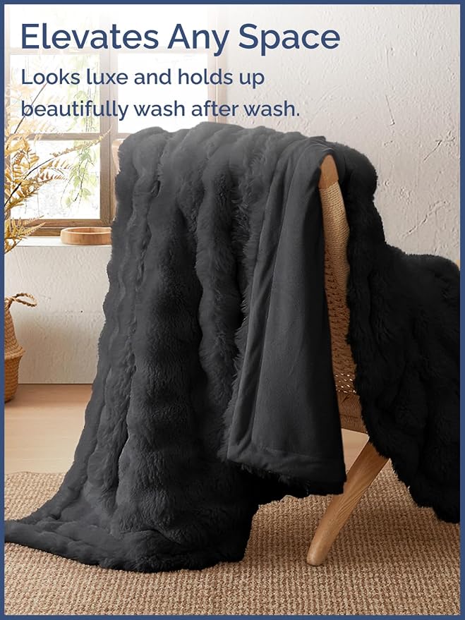 3D Fleece Bubble Blanket Queen Size - Rabbit Blanket - 90" x 90", Black | Soft Fluffy Faux Fur Blanket for Couch Sofa & Chair, Cozy Gifts for Women, Tie Dye Cloud Throw Bed Cover, Thick Plush Bedding