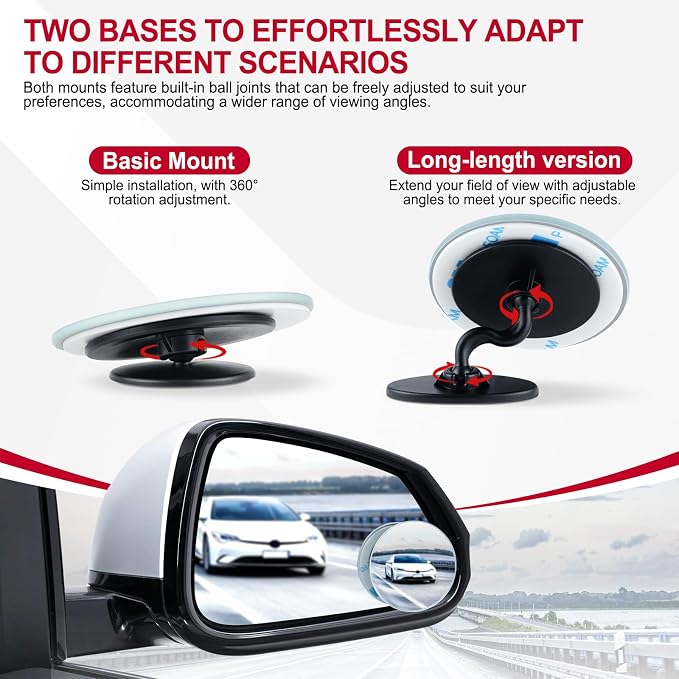 LivTee Blind Spot Mirrors, 2" Round HD Glass Frameless 360�� Adjustable Convex Rear View Mirrors with Wide Angle Stick, Exterior Accessories for Cars, SUVs and Trucks, 2 Pack