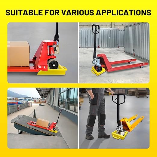 HOXWELL Pallet Jack Wheel Chock 2 Packs, Premium Pallet Jack Stopper for Truck 13.4" Length x 10.6" Width x 1.9" Height (Yellow)