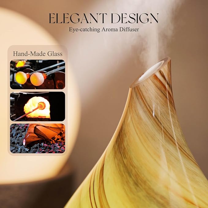 Porseme 150ml Essential Oil Diffuser Glass Color Changing Aroma Air Diffusers Aromatherapy Ultrasonic Cool Mist Humidifier 4 Running Hours Waterless Auto-Off for Sleeping Yoga Office Spa (Jupiter)