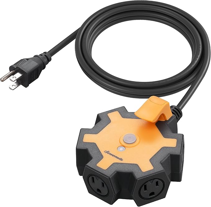 DEWENWILS 5-Outlet Garage Power Strip, 6Feet Heavy Duty Extension Cord, 14Gauge SJTW for Indoor Outdoor, 15AMP Overload Protection, Swivel Safety Covers, ETL Listed