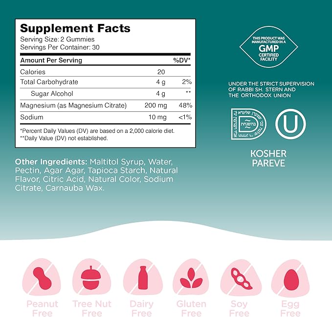 Zahler Magnesium Gummies - Sugar Free Magnesium Citrate Gummies for Muscle, Nerve and Calm Support - Relaxing Non GMO Gluten Free Chewable Raspberry Flavored Magnesium Chews for Adults (60 Count)